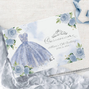 Light Blue Gown Blommigt Quinceanera Gästböcker