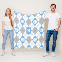 Light blue grått argyle mönster w volleybollar fleecefilt