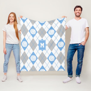 Light blue grått argyle mönster w volleybollar fleecefilt