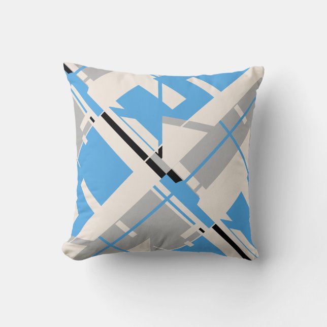 Light Blue Grått Black Beige Diagonal Abstrakt Kudde (Framsida)