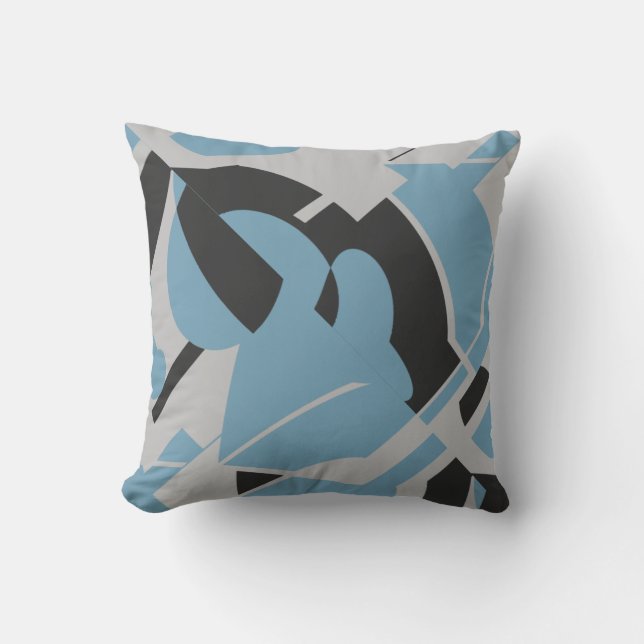 Light Blue Grått Black Bold Swirling Art Abstrakt Kudde (Framsida)