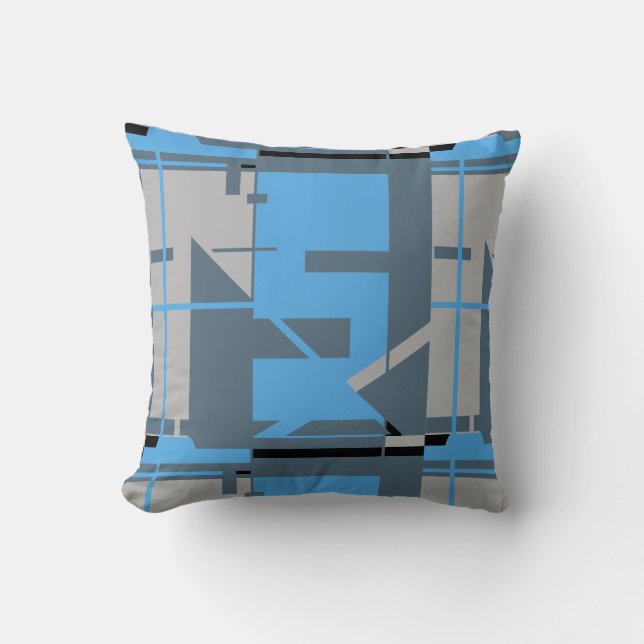 Light Blue Grått Black Slate Geometric Abstrakt Kudde (Framsida)