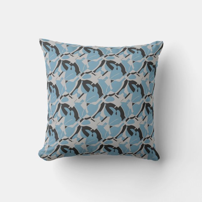 Light Blue Grått Black Swirling Modern Art Print Kudde (Framsida)