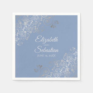 Light Blue Grått & Silver Frills Elegant bröllop Pappersservett