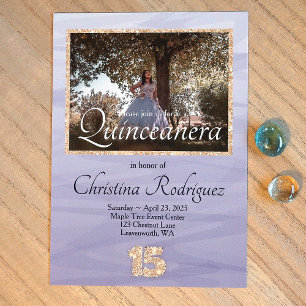 Light Blue, Guld Glitter 15 Quinceanera Photo Inbjudningar