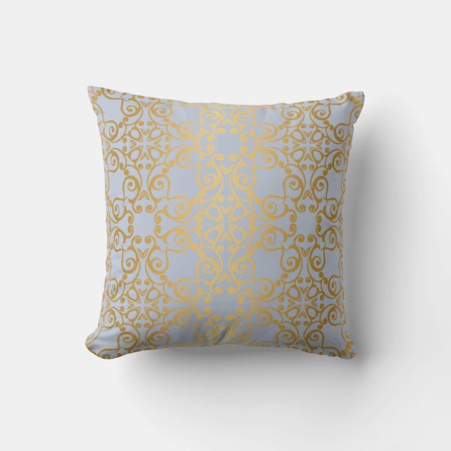 LIGHT BLUE GULD HAMPTONS MÖNSTER CUSHION KUDDE (Framsida)