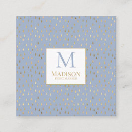 Light Blue Guld RainDrop Modern Trendig Monogram Fyrkantigt Visitkort