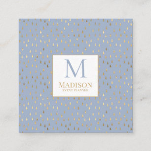 Light Blue Guld RainDrop Modern Trendig Monogram Fyrkantigt Visitkort