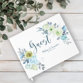 Light Blue Gult Grönt Blommigt Bröllop Guest Bok