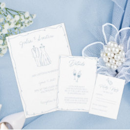 Light Blue Hand plockade Bride and Groom Bröllop Inbjudningar