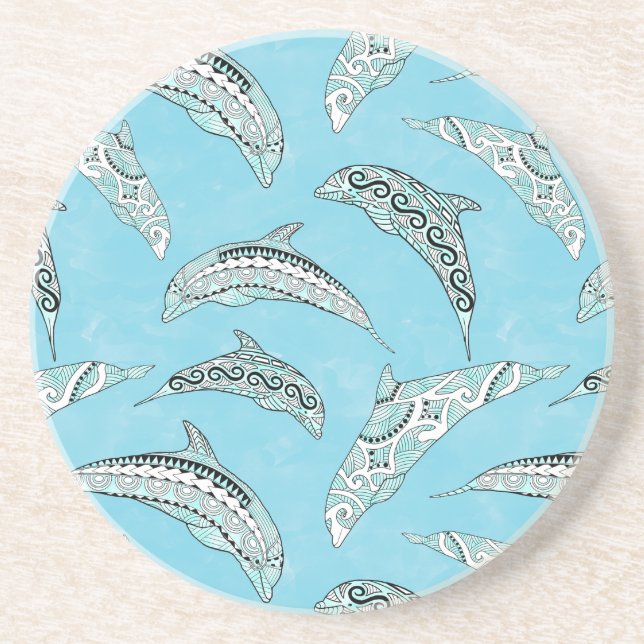 Light Blue Hawaiian Tribal Dolphins Underlägg (Framsidan)