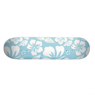 Light Blue Hawaiian Tropical Hibiscus Mini Skateboard Bräda 18,5 Cm