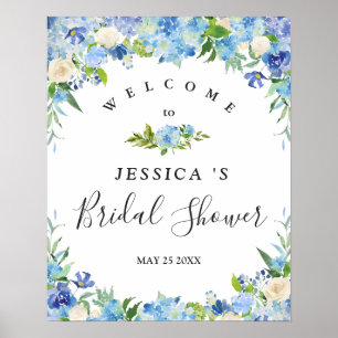 Light Blue Hydrangea Floral Bridal Shower  Sign Poster