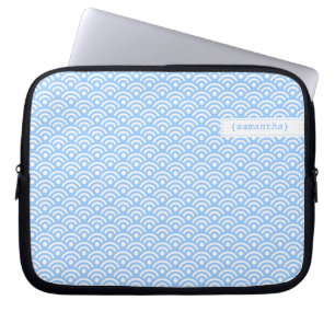 Light Blue Japansk Seigaiha Mönster Laptop Sleeve