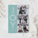 Light Blue JOY Foliage Lettering Photo Collage Helgkort<br><div class="desc">Skicka julhälsningar med det här helgdag för anpassadet. Den har JOY foliage dekorativ typografi. Anpassa det här moderna helgdag genom att lägga till information. Det här fotokollage-julkortet finns i andra färg och kartonger.</div>