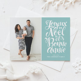 Light Blue Joyeux Noël et Bonne Année Script Photo Helg Vykort