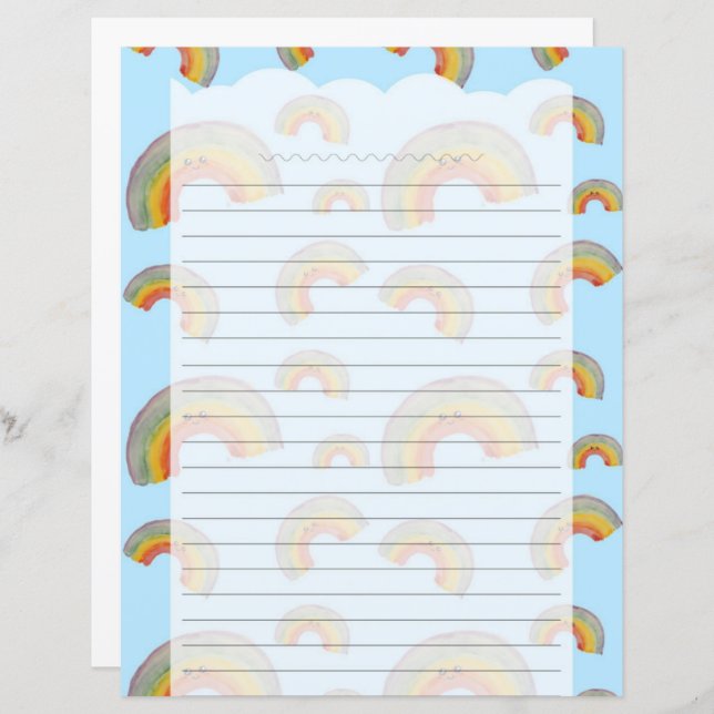 Light Blue Kawaii Rainbow Stationery Paper (Fram/baksida)