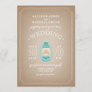 Light Blue Lantern Cardstock Inspired Camp Bröllop Inbjudningar