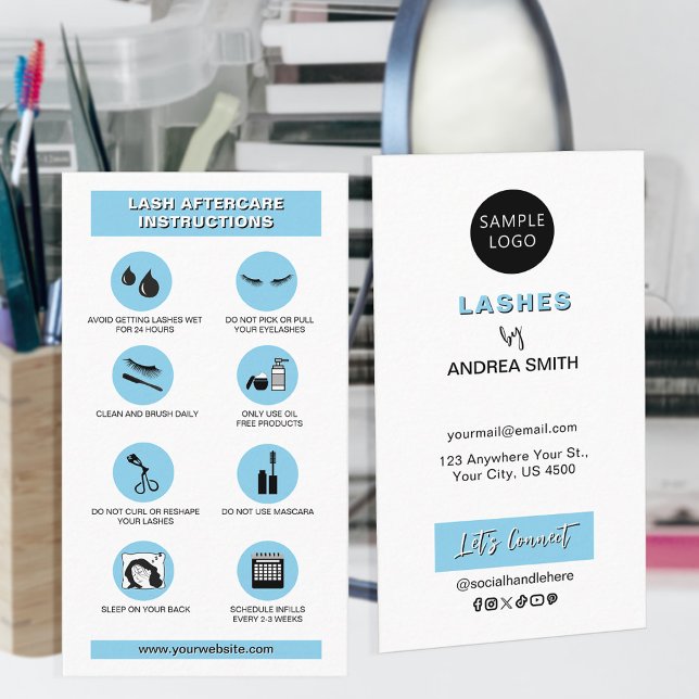 Light Blue Lash Care Guide Modern Minimalist Visitkort (Skapare uppladdad)