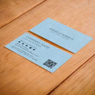 Light Blue Linen Struktur QR-kod Visitkort