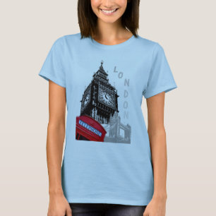 Light Blue London Red Telefon Box Big Ben Clock T Shirt