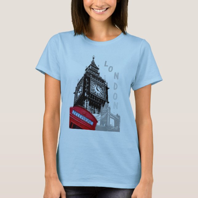 Light Blue London Red Telefon Box Big Ben Clock T Shirt (Framsida)