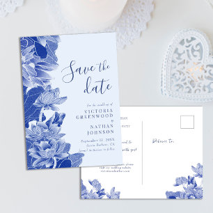 Light Blue Lotus Blommigt Chinoiserie Spara datum Vykort