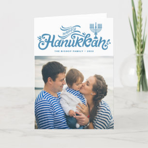 Light Blue Lycklig Hanukkah Hand Lettered Photo Helgkort