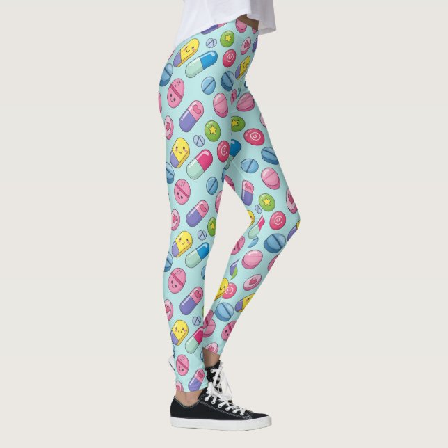 Light Blue Lycklig Pill Mönster Leggings (Höger)