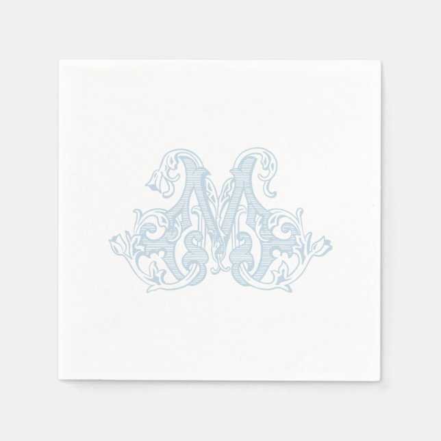 Light Blue "M" Monogram Cocktail Napkins Pappersservett (Framsidan)