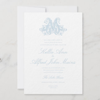 Light Blue "M" Monogram Wedding Invitation Inbjudningar
