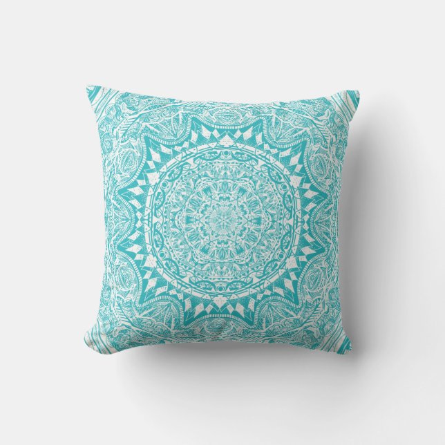 Light Blue Mandala Mönster Kudde (Framsida)