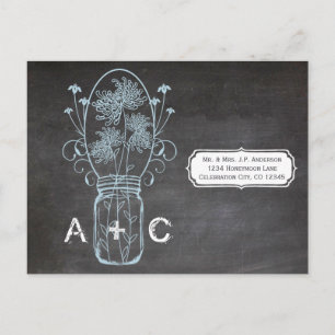 Light Blue Mason Burk Chalkboard Bröllop Vykort