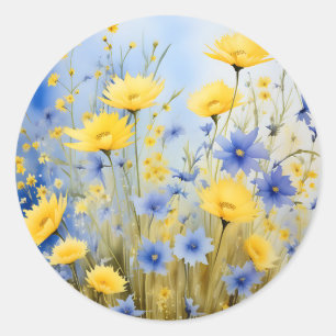 Light Blue Meadow med ömtåliga vilda blommor Runt Klistermärke