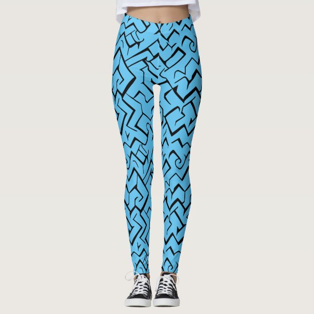 Light Blue Meander Mönster | Modern maze Leggings (Framsida)