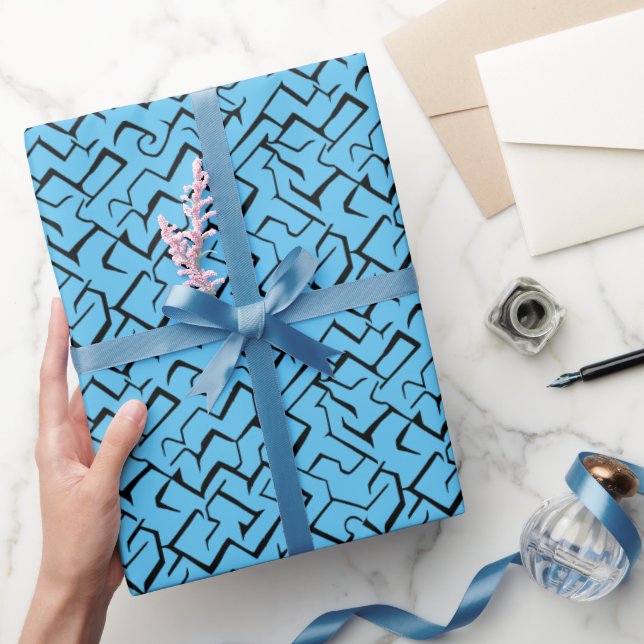 Light Blue Meander Mönster | Modern maze Presentpapper (Gifting)