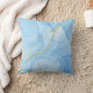 Light Blue med Guld Strands Liquid Art Kudde