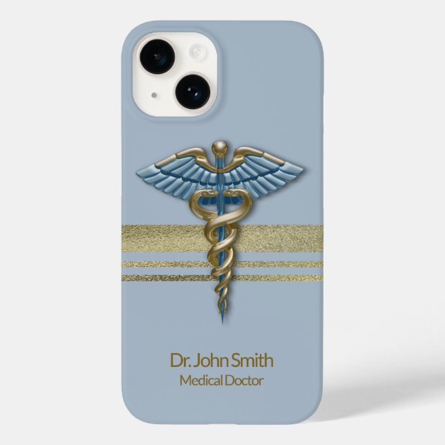 Light Blue Medical Caduceus Faux Guld Foil Rand (Baksida)