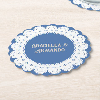 Light Blue Minimalist Paper Wedding Coasters Underlägg Papper