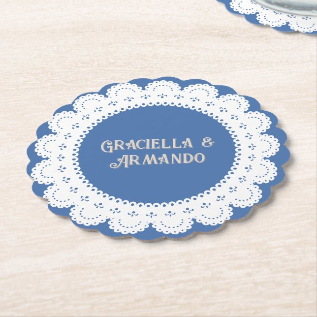 Light Blue Minimalist Paper Wedding Coasters Underlägg Papper (Vinklad)