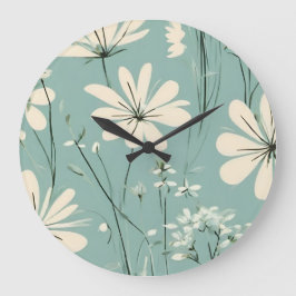 Light Blue Modern Groovy Daisy Flowers Stor Klocka