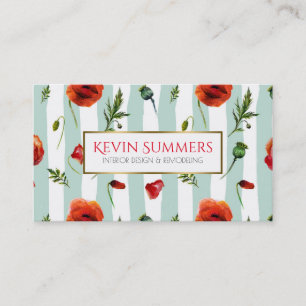 Light Blue Modern Rand & Red Poppies mönster Visitkort