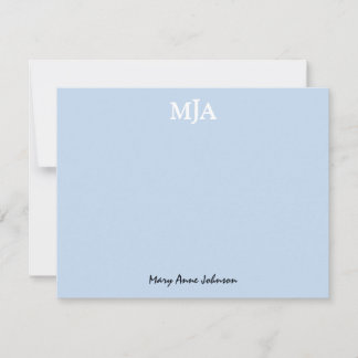 Light Blue Monogram 3 brev Modern för Initialer Anteckningskort