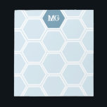 Light Blue Monogram Hexagon honey Comb Mönster Anteckningsblock<br><div class="desc">Monogrammat anteckningsblock i ljusblått med initialer i ett hårt,  tryckt teckensnitt. Personlig av honungskomb- anteckningsblock med initialer i vitt mot en blå hexagon.</div>