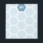 Light Blue Monogram Hexagon honey Comb Mönster Anteckningsblock<br><div class="desc">Monogrammat anteckningsblock i ljusblått med initialer i ett hårt,  tryckt teckensnitt. Personlig av honungskomb- anteckningsblock med initialer i vitt mot en blå hexagon.</div>