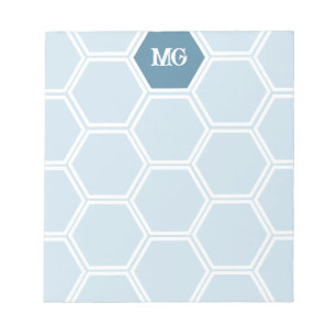 Light Blue Monogram Hexagon honey Comb Mönster Anteckningsblock