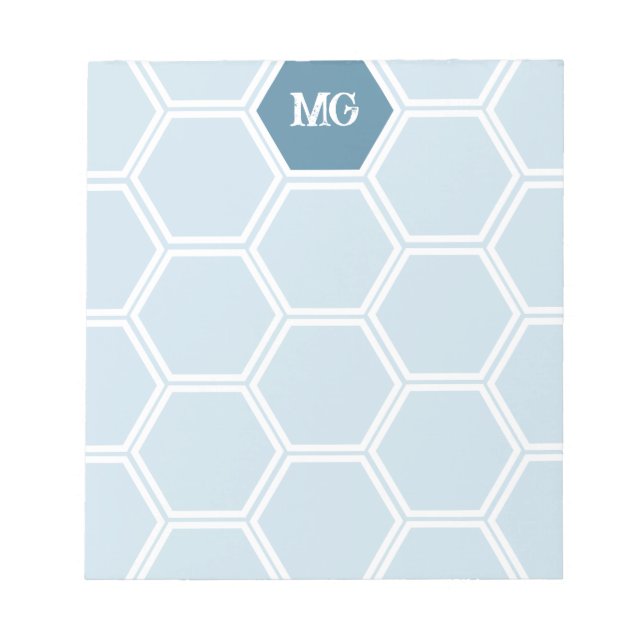 Light Blue Monogram Hexagon honey Comb Mönster Anteckningsblock (Framsida)