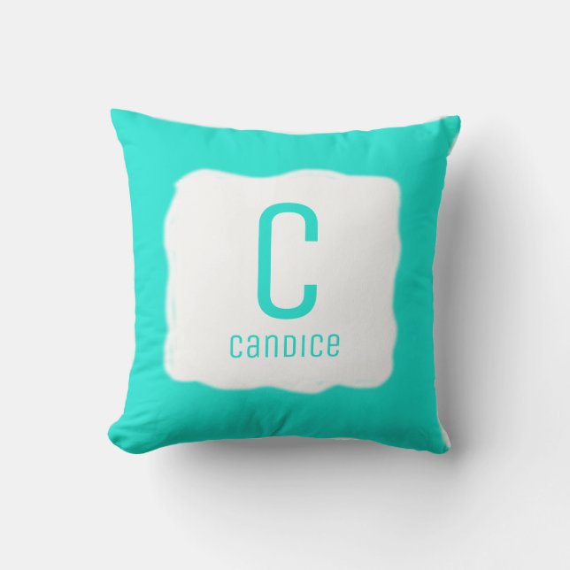 Light Blue Monogram Kudde (Framsida)