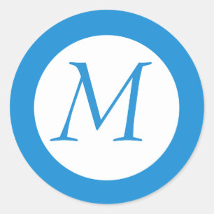 Light Blue Monogrammed Sticker Runt Klistermärke