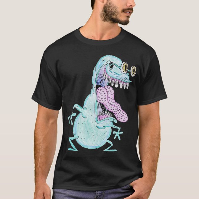 light blue monster alien cartoon t shirt (Framsida)